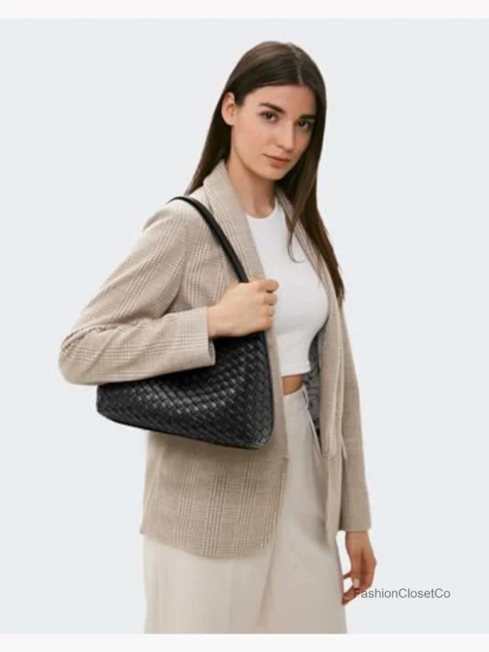 Woven Hobo Handbag PU Leather Shoulder Bag Tote